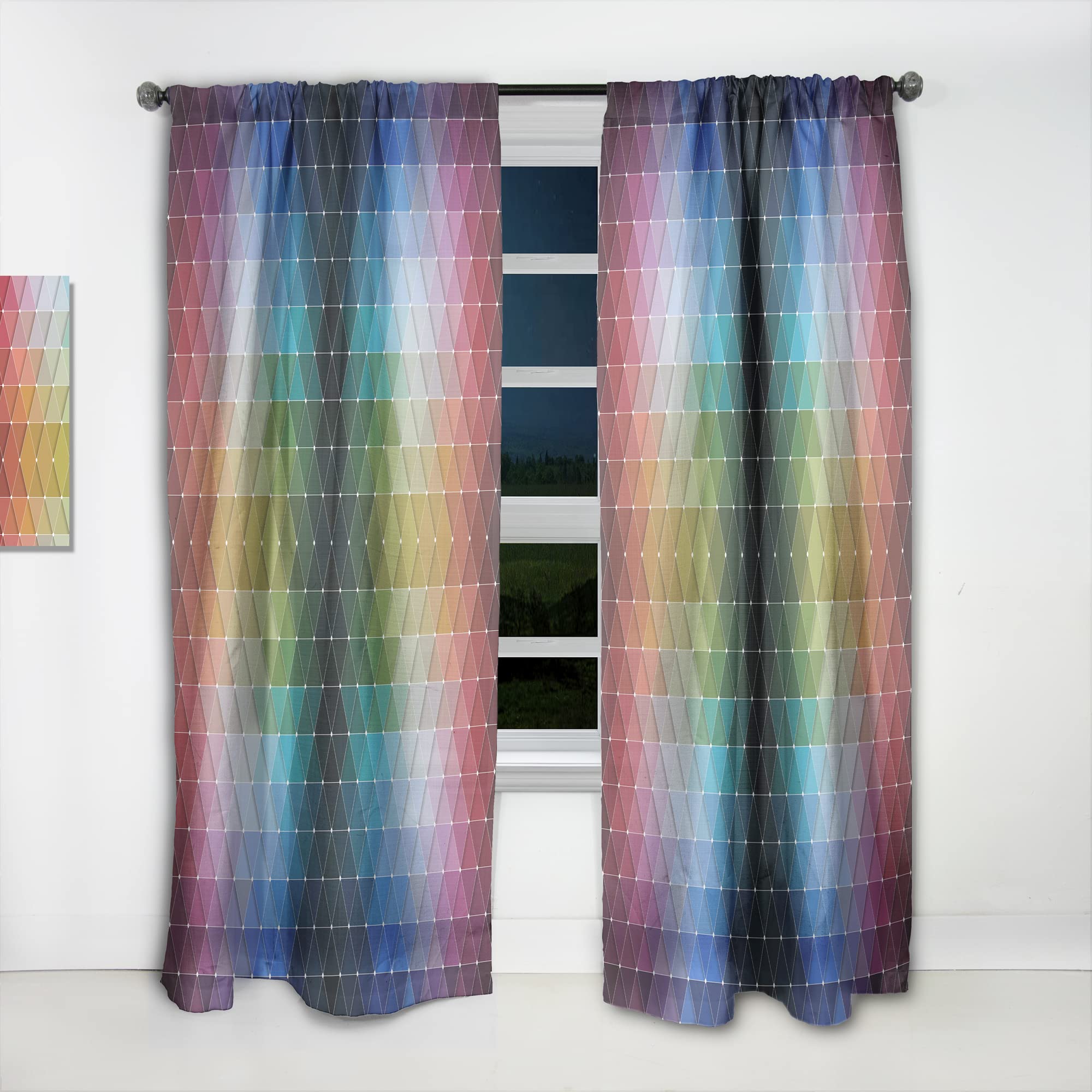 DesignQ Rainbow Geometric Triangle Blackout Curtains - Thermal Insulated Single Panel (52x63 Inch) for Bedroom & Living Room - Modern Window Drapes for Home Decor & Light Blocking