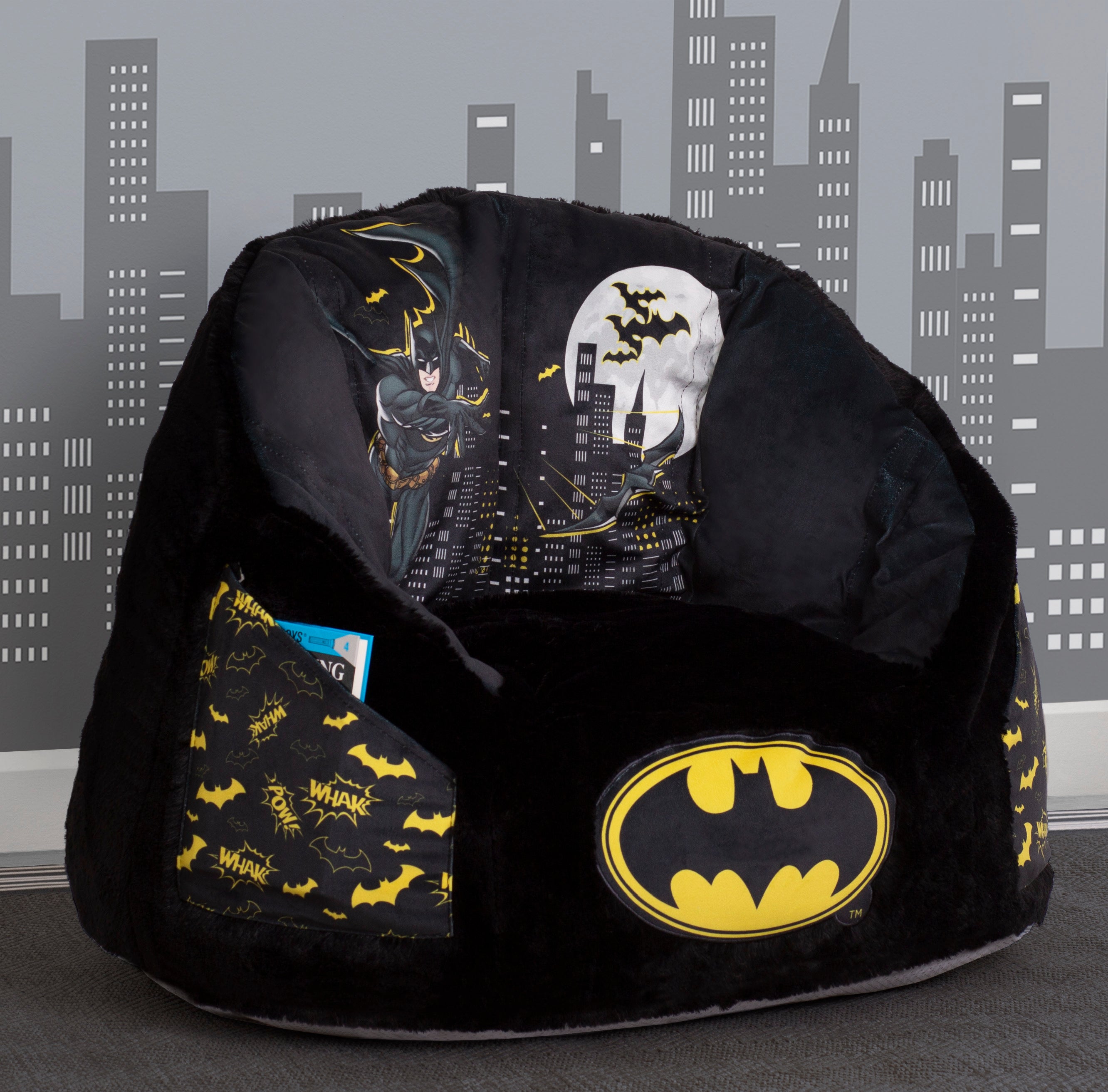 Batman Cozee Fluffy Chair for Kids - Soft Plush Lounge Chair for Children Up to 10 Years Old - Perfect for Bedroom, Playroom & Reading Nook