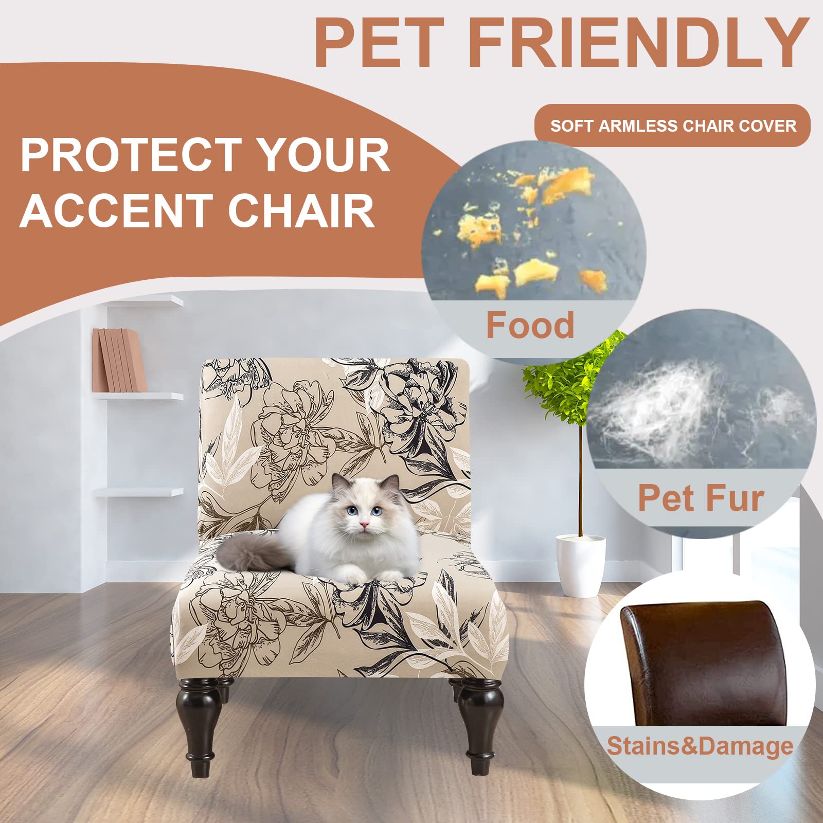 Eco-Friendly Armless Chair Slipcover - Washable & Removable Accent Chair Cover for Living Room, Dining Room, Hotel - Printed Furniture Protector for Slipper Chairs - Perfect for Home Decor & Commercial Use