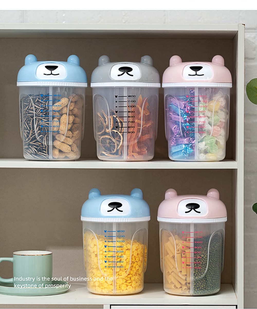 2-Pack Airtight 3-Compartment Kitchen Storage Containers for Snacks, Grains, Nuts & Rice - BPA-Free Food Storage Jars with Lids | Pantry Organization, Meal Prep & Countertop Display (Pink)