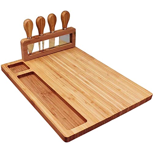YANYUESHOP Bamboo Cheese Board & Charcuterie Platter - Wooden Serving Tray for Wine, Crackers, Fruits, Meat & Cheese - Perfect for Housewarming Gifts, Wedding Presents & Entertaining Guests at Parties
