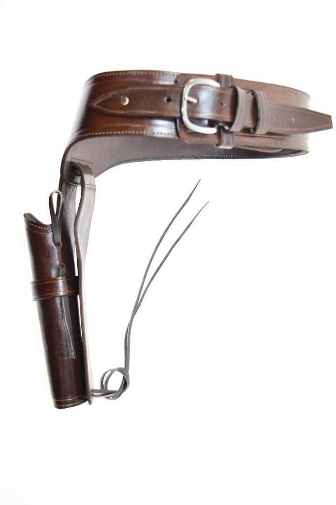LEATHERTOWN USA® Western Cowboy Style Leather Gun Holster & Belt Rig - Compatible with .44/.45 Cal Single Drop Holster for Standard Short Barrel Revolvers - Perfect for Cowboy Action Shooting, Reenactments & Western Style Outfits