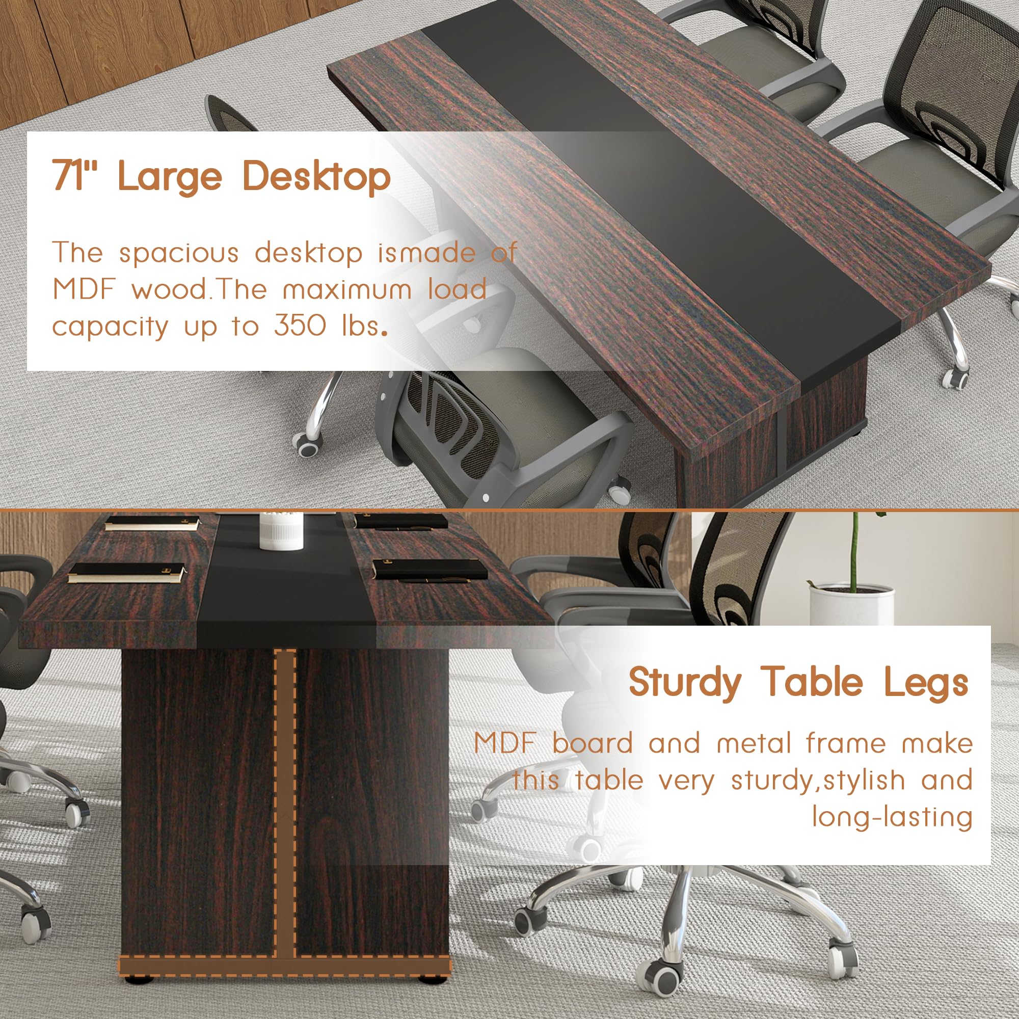 JIASTING 71” 6ft Modern Conference Table - Office Meeting Table with MDF Boards - Boardroom Seminar Table for Business Meetings & Team Collaboration