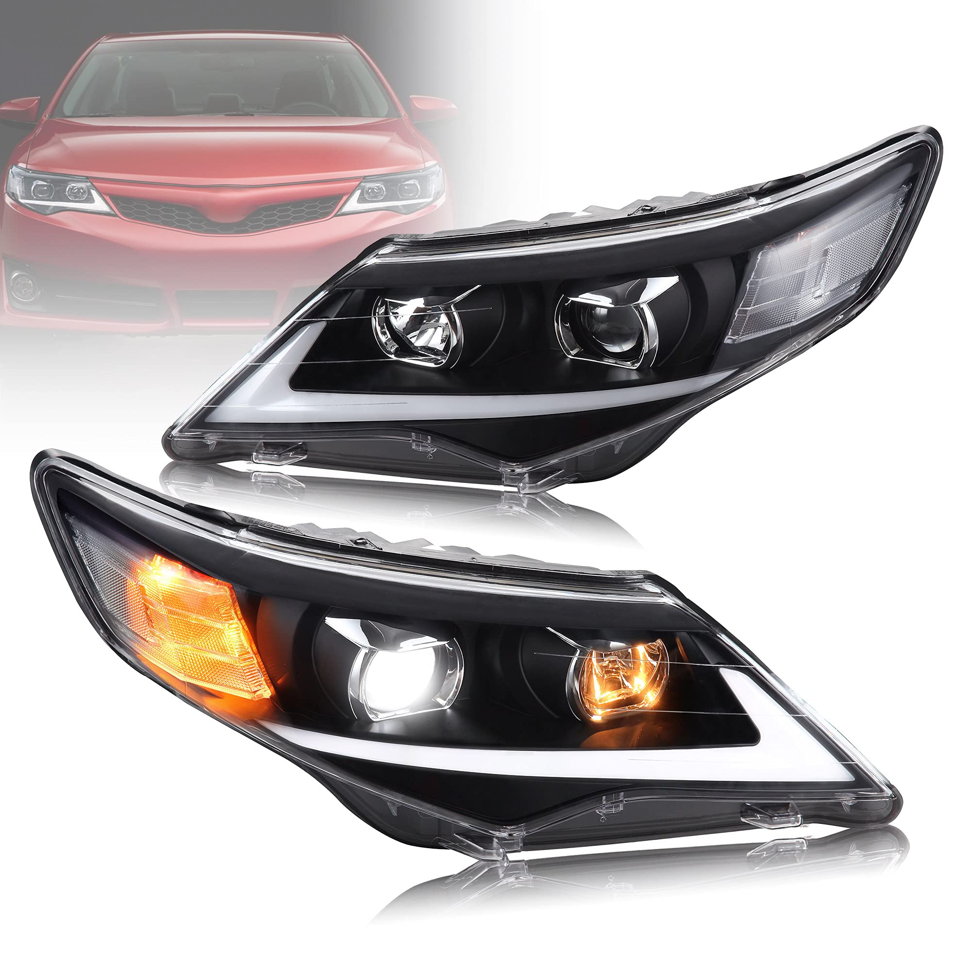 VLAND LED Projector Headlights for Toyota Camry 2012-2014 - Plug & Play LED DRL with Halogen High Beam - Upgrade Your Night Driving Safety & Style