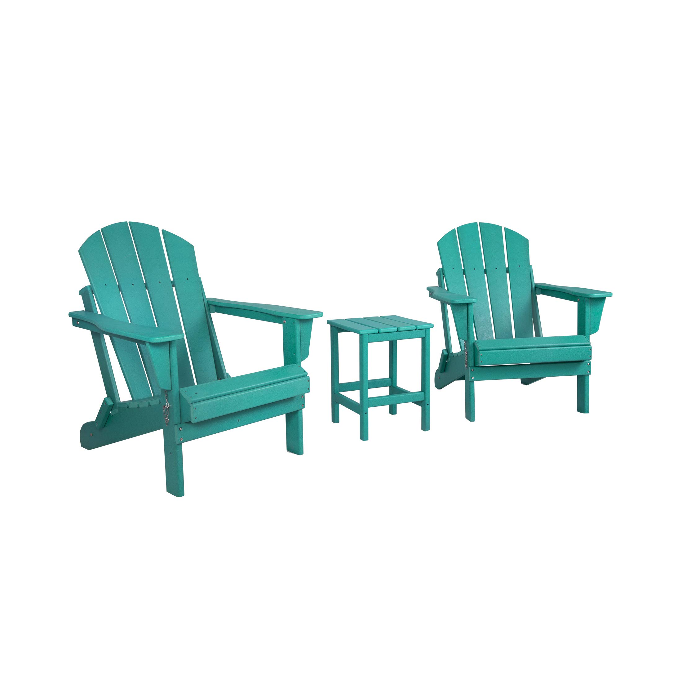 Premium WO Home Furniture 3-Piece Adirondack Chair Set with Side Table - Outdoor Folding Chairs & End Table, Weather & UV Resistant - Perfect for Lawn, Garden, Bonfire, Balcony, Patio & Backyard Relaxation (Turquoise)