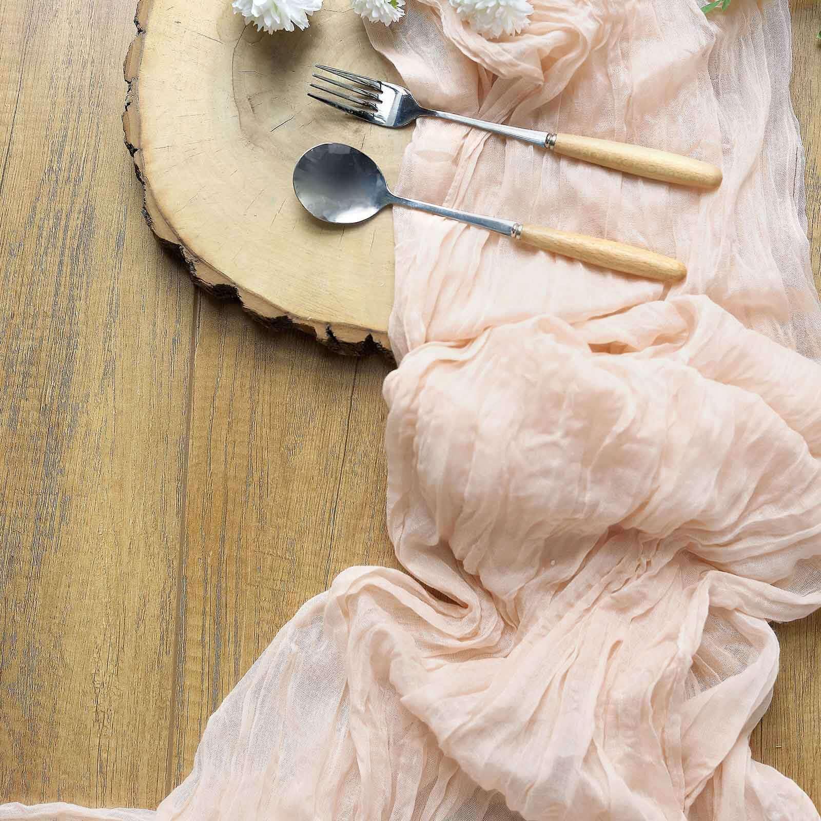 Efavormart 10FT Cheesecloth Table Runner - Boho Wedding Decor, Gauze Fabric Table Cover for Rustic Wedding, Party, Baby Shower - Blush Rose Gold
