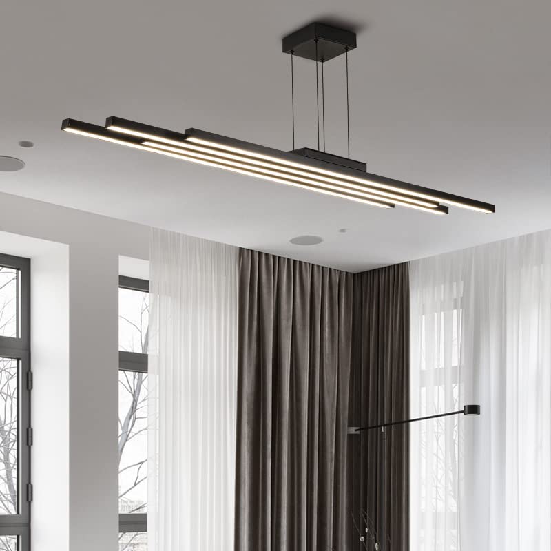 Modern Black Nordic Chandelier - Dimmable LED Hanging Light Fixture for Restaurant, Bar Counter & Living Room | Aluminum Minimalist Design with Designer Style Lighting | Perfect for Dining Areas, Home Decor and Commercial Spaces