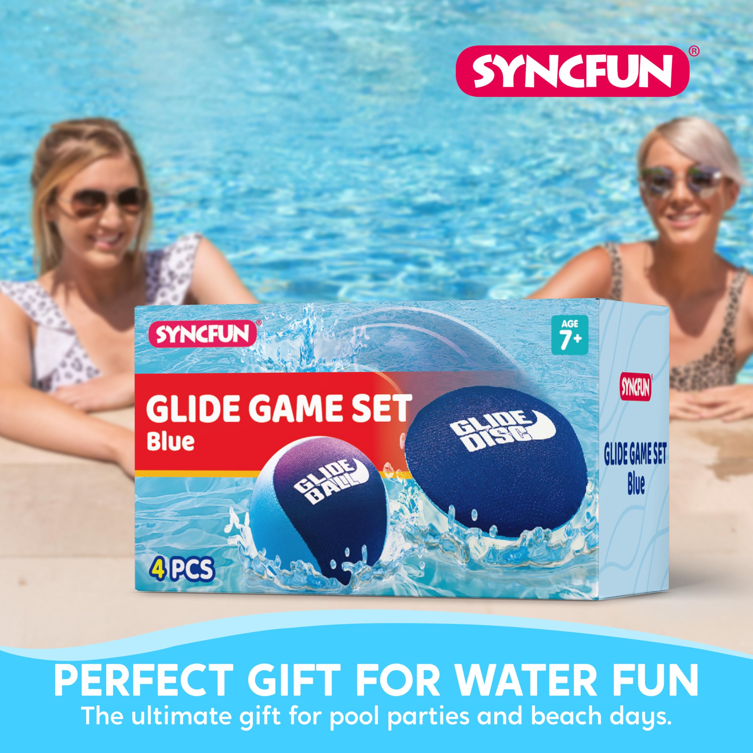 SYNCFUN 4 Pack Water Bouncing Balls - Splash Skip Balls with Mesh Storage Bag | Fun Outdoor Beach & Pool Toys for Kids, Teens & Adults | Perfect for Swimming Games, Backyard Play & Summer Parties (Blue)
