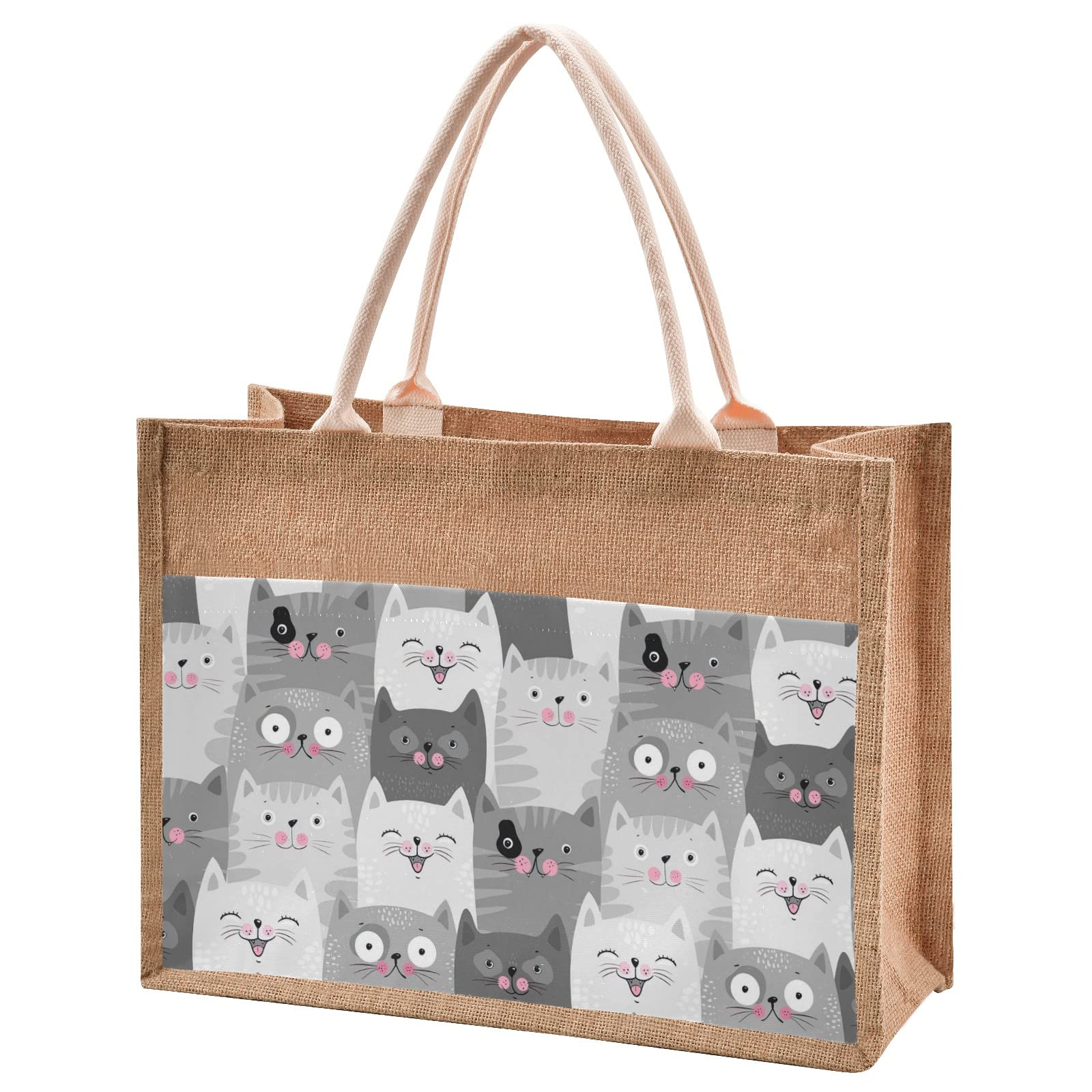 Eco-Friendly Waterproof Jute Tote Bag for Cats - Durable Burlap Straw Grocery Shopping Bag | Perfect for Beach Trips, Travel & Daily Errands