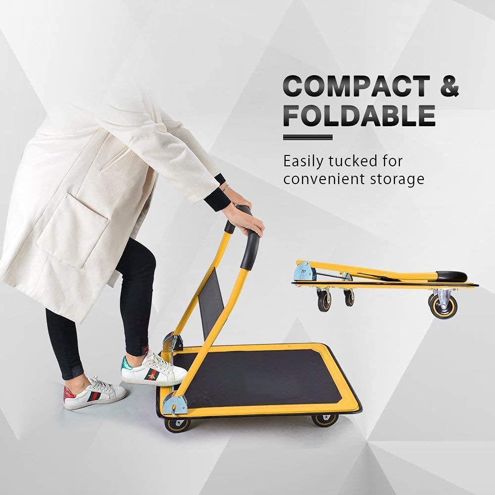 Wellmax Heavy Duty Foldable Grocery Shopping Cart with 330lbs Capacity - Portable Platform Cart for Groceries, Laundry, and Outdoor Market Trips