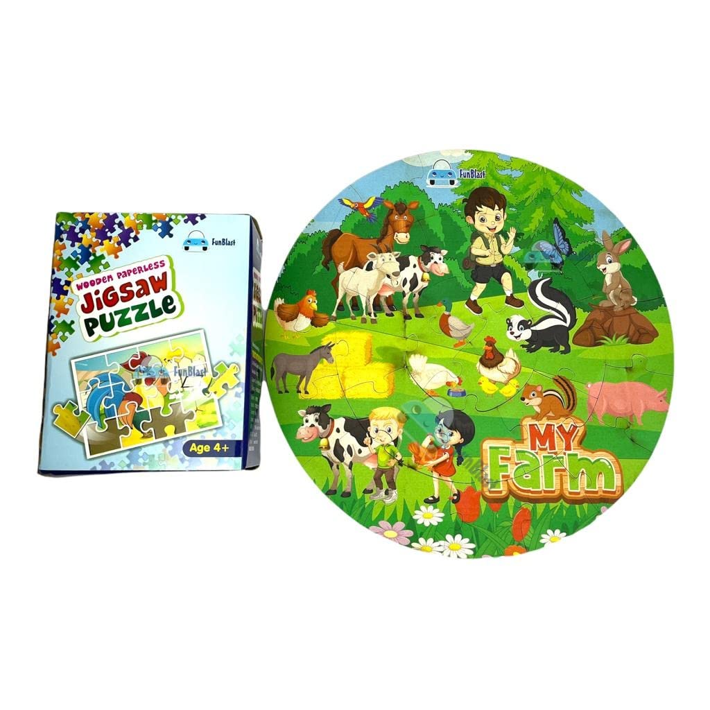 FunBlast 28-Piece Wooden Farm Animals Jigsaw Puzzle for Kids Ages 4+ | Eco-Friendly Paperless Floor Puzzle | Educational Learning Toy for Boys & Girls | Perfect for Birthday Gifts, Classroom Activities & Family Game Night