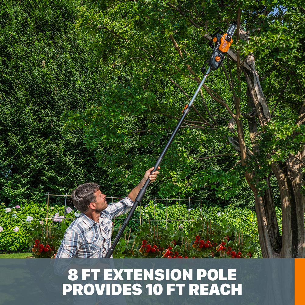 WORX WG309 8 Amp 10-Inch Electric Pole Saw with Oregon S40 AdvanceCut Low-Kickback Chainsaw Chain - Compatible with Echo, Sun Joe, Greenworks - Perfect for Tree Trimming, Landscaping, and DIY Yard Maintenance