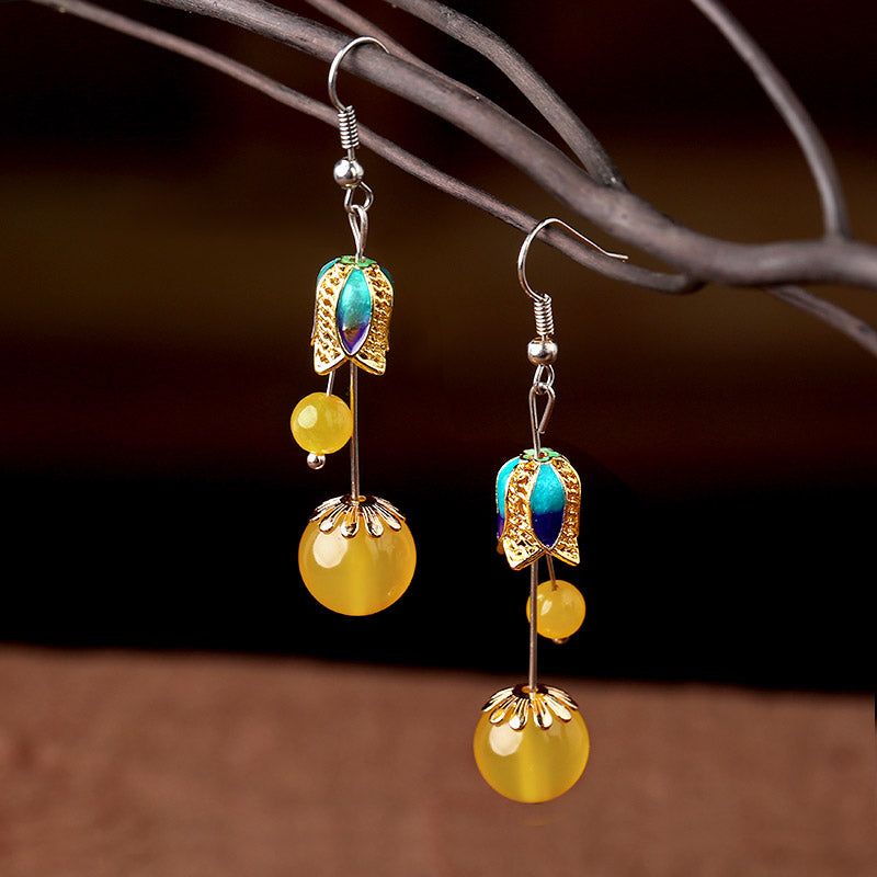 Yellow Agate Dangle Drop Non-Pierced Clip-On Earrings for Women | Natural Stone Boho Jewelry | Perfect for Weddings, Parties & Everyday Wear