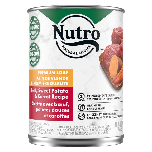 Nutro Beef, Sweet Potato & Carrot Premium Loaf Adult Canned Dog Food - Grain Free, High Protein Wet Dog Food for Adult Dogs - 12.5oz Can (Pack of 12) - Perfect for Mealtime, Training Treats & Senior Dogs with Sensitive Stomachs