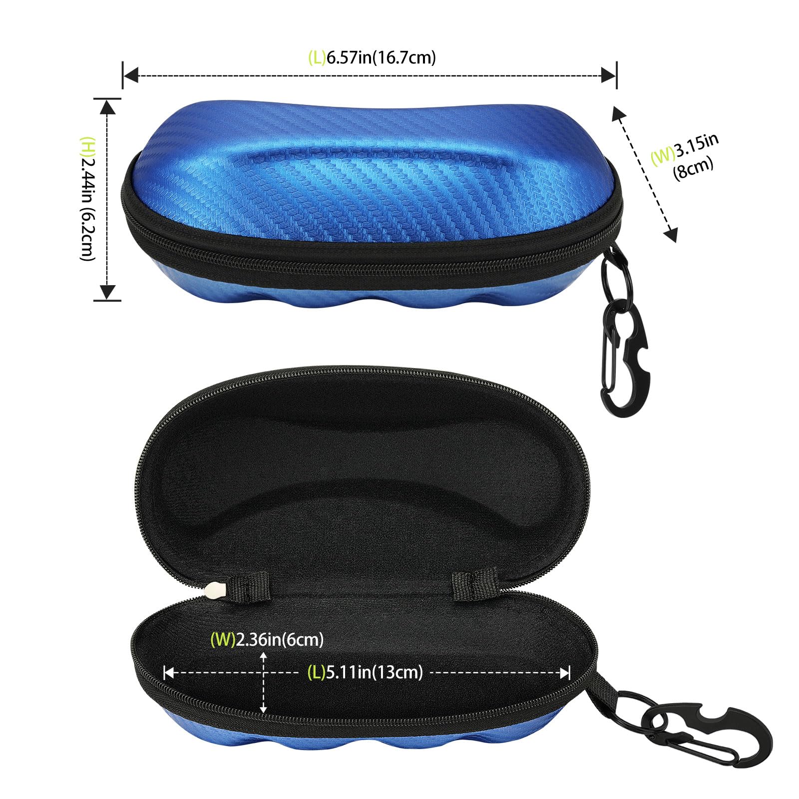 MoKo Semi Hard Shell Sunglasses Case - Protective Eyeglass Holder with Metal Hook for Men & Women | Travel, Outdoor, Daily Use Accessories