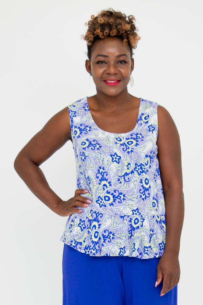 Ginny Tank Top - Dazzle Print Linen Bamboo Blend Women's T-Shirt for Summer Casual Wear & Beach Outfits