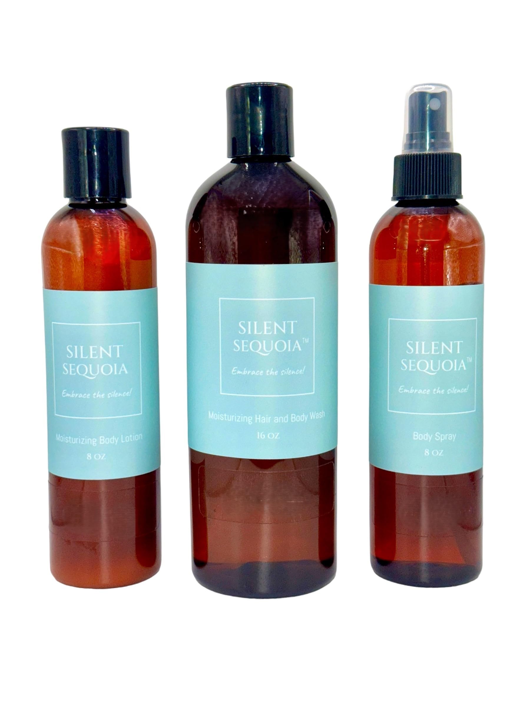 Silent Sequoia Moisturizing Body Wash & Lotion Set with Fragrance Body Spray - 3 Piece Lavender Vanilla Gift Set (16 oz) | Hydrating Skincare Routine for Dry Skin & Relaxing Bath Time
