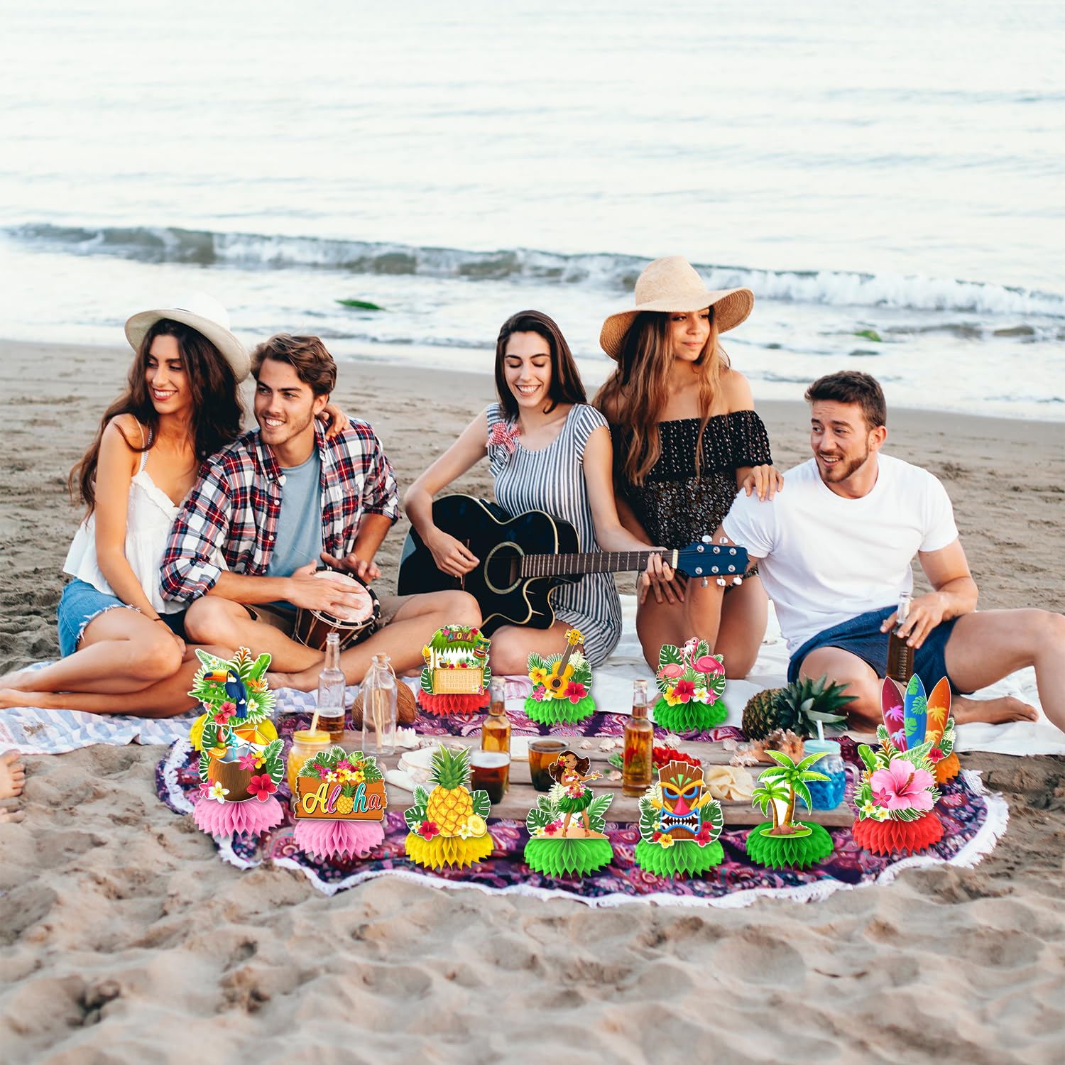 12 Pcs Tropical Honeycomb Centerpieces for Luau Party Decorations - Hawaiian Themed Table Decor, Hawaii Luau Party Supplies, Vibrant Tropical Party Decorations - Perfect for Beach Parties, Summer BBQs & Hawaiian Theme Events