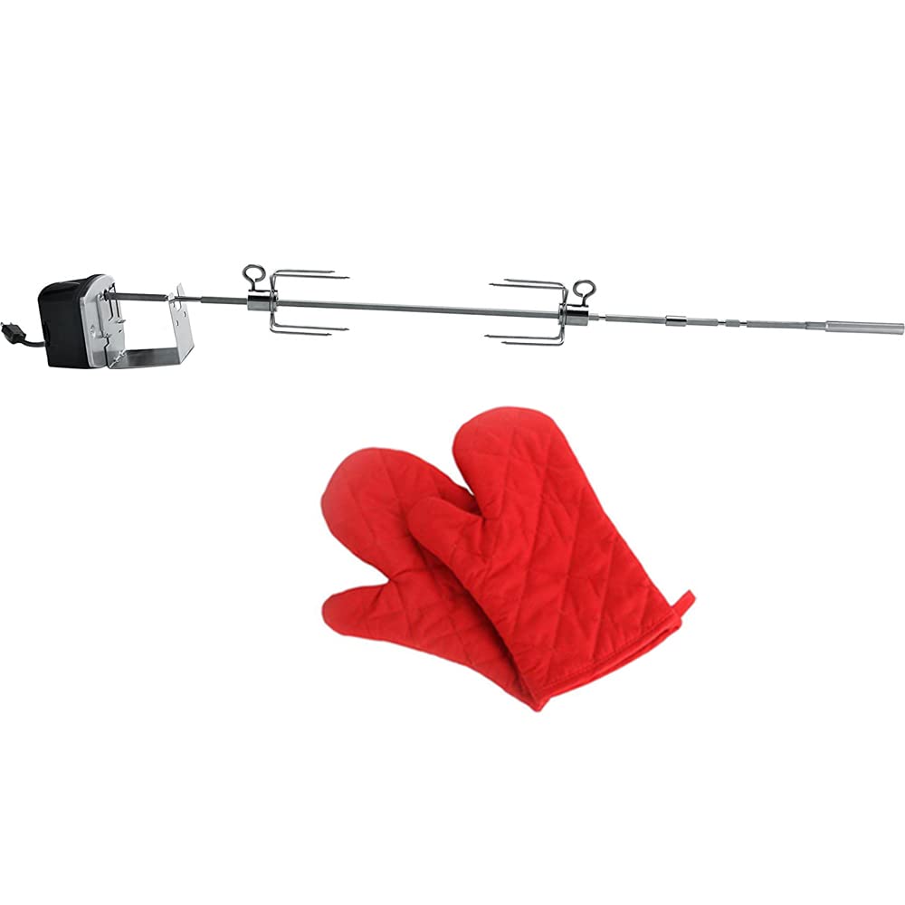 Weber 7652 Rotisserie for Weber Genesis II & Genesis II LX 200/300 Grills - Bundle with 2 Red Heat-Resistant BBQ Oven Mitts - Perfect for Backyard Grilling, Rotisserie Cooking & Outdoor Entertaining