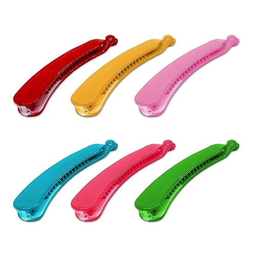 Bigwheels Glossy Hair Claw Clips - 6 Pack Trendy Strong Hold Banana Clips for Women & Girls - Fashionable Hair Accessories for Everyday Use, Work, School & Parties - Multi Color