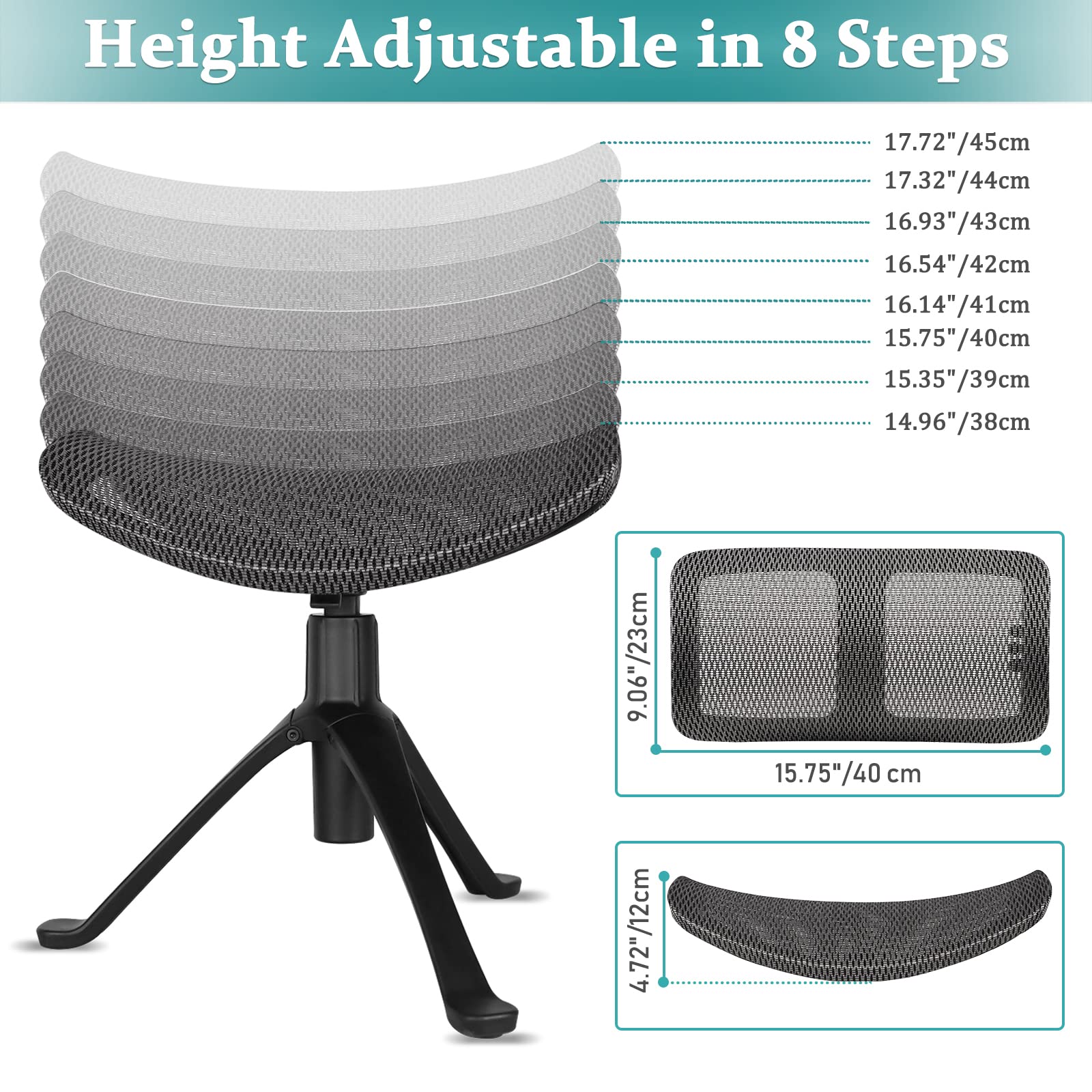 Adjustable Height Footrest for Desk - 2-in-1 Rotatable Ergonomic Under Desk Ottoman Stool with Wheels - Home Office Leg Rest Support for Comfort & Posture (Gray) - Perfect for Work from Home & Long Sitting Sessions
