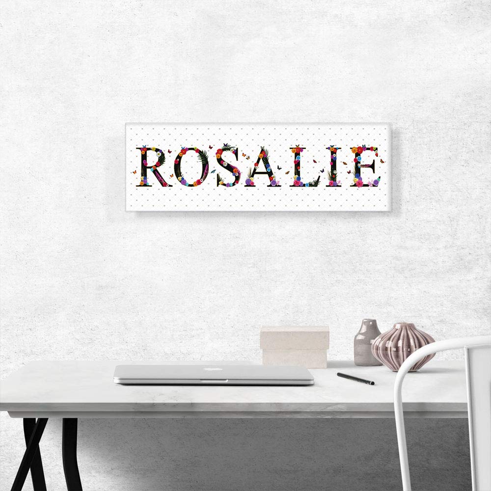 ARTCANVAS ROSALIE Girls Name Wall Art - 36x12 Inch Framed Canvas Painting, Nursery Decor, Personalized Kids Room Decor, Stretched Giclee Print (0.75