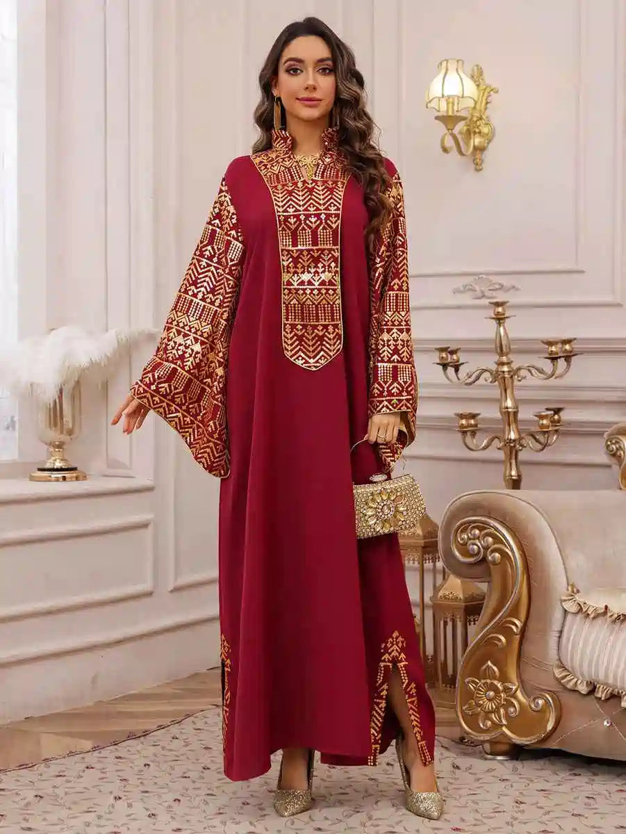 Elegant Eid Embroidery Sequins Caftan Dress for Women - Flowy Long Kaftan Gown with Beaded Details #25474 | Perfect for Eid Celebrations, Weddings & Special Occasions