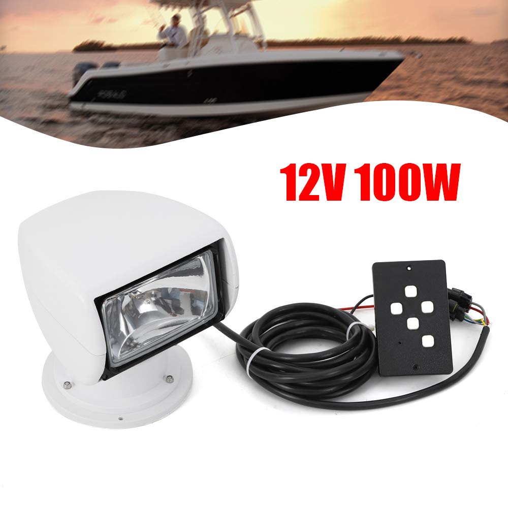 100W 12V Marine Boat Searchlight with Remote Control - Omnidirectional, Adjustable Angle, Long Range LED Spotlight for Night Fishing, Docking & Offshore Navigation