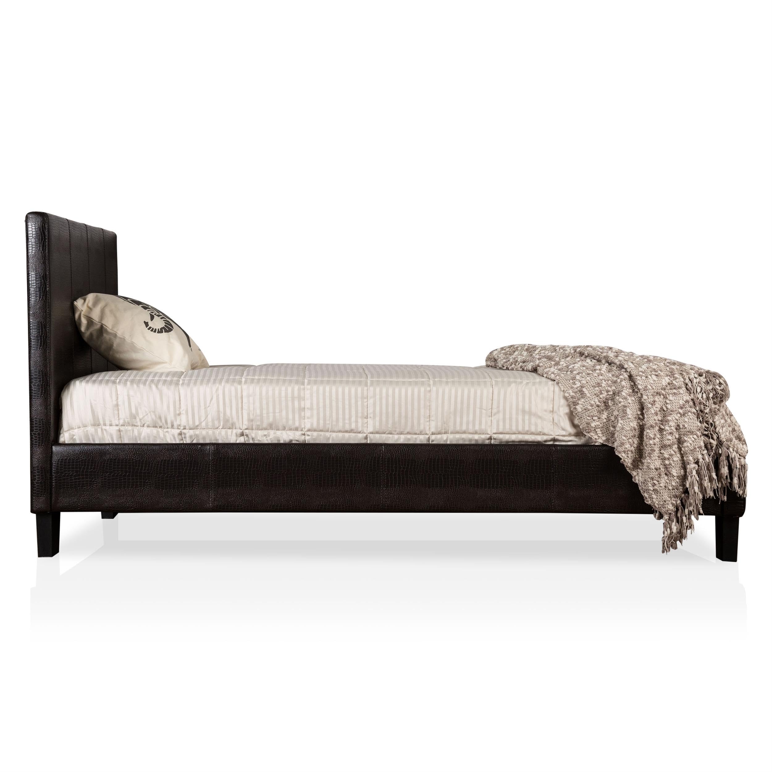 Furniture of America Hariett Full Size Leatherette Platform Bed Frame - Black Upholstered Modern Bedroom Furniture for Small Spaces & Guest Rooms