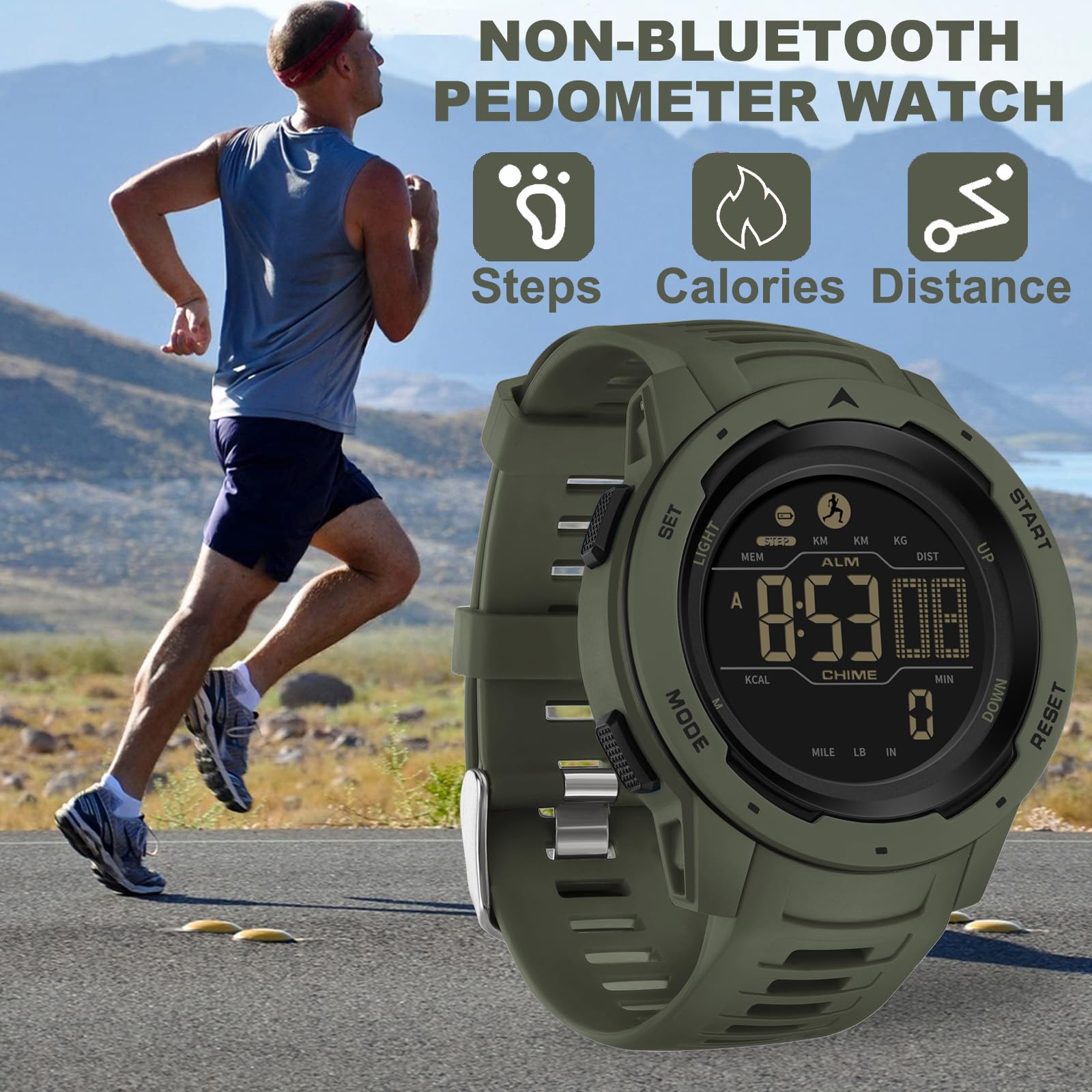 Yihou Fitness Tracker Watch - Step Counter, Calorie Tracker, Heart Rate Monitor, Waterproof Running Watch with Stopwatch, Alarm, LED Display for Men & Women - Perfect for Running, Hiking, Gym Workouts