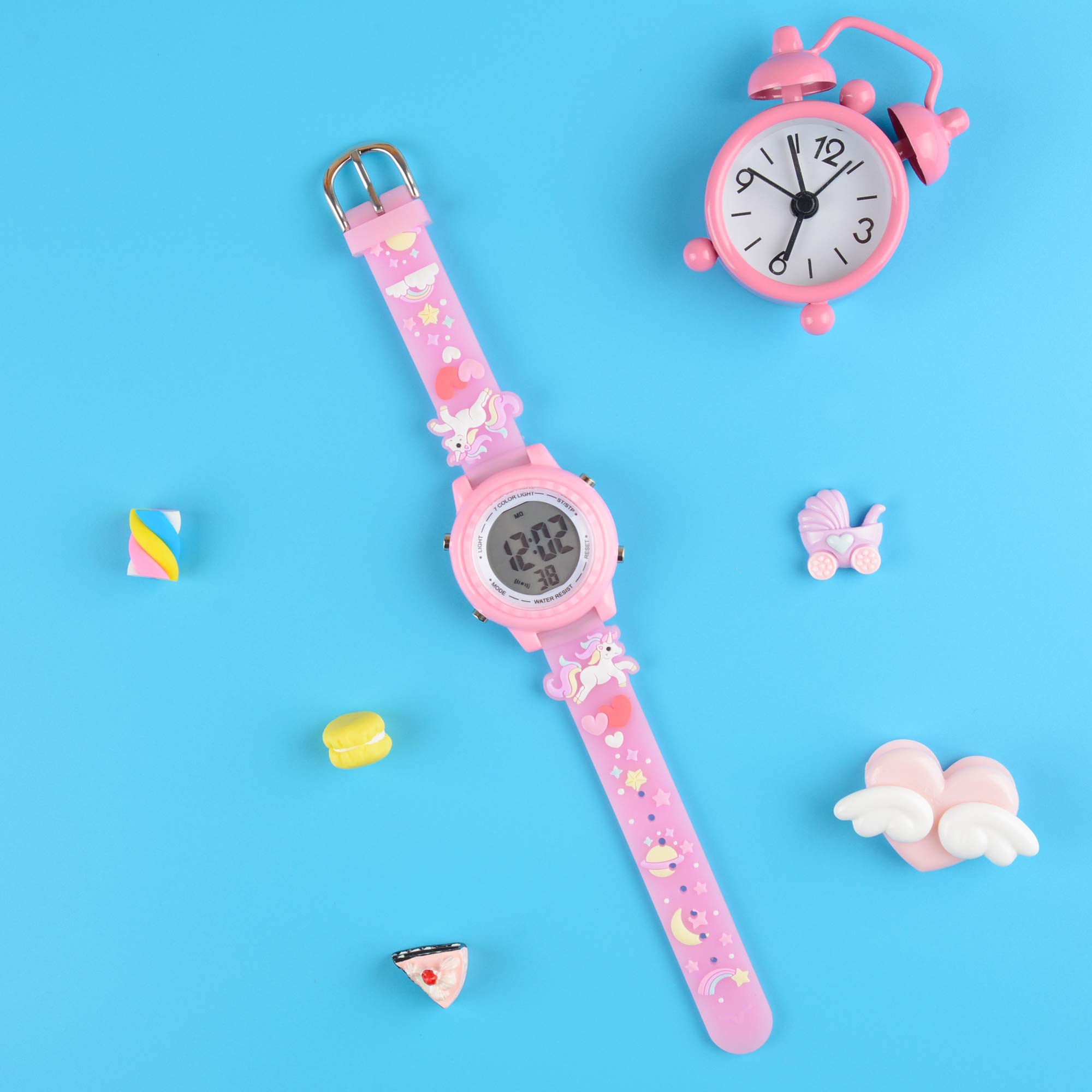Venhoo Kids Digital Watch - 3D Cartoon Waterproof Watch with 7 Color LED Lights, Alarm & Stopwatch for Girls Ages 3-10 | Perfect for School, Playtime & Outdoor Activities