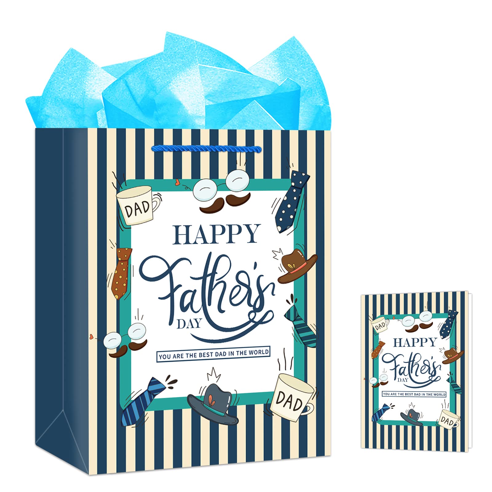 Father's Day Gift Bags 11.5 Inch with Tissue Paper - Large Happy Father's Day Present Bags with Handles for Dad, Stepdad from Kids, Daughter & Son | Perfect for Father's Day Parties, Gift Wrapping & Surprise Celebrations