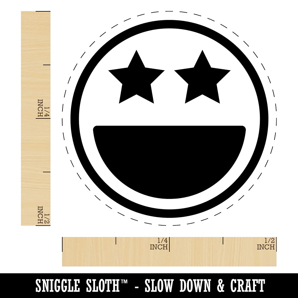 Self-Inking Rubber Stamp with Star Eyes & Happy Face - 1/2 Inch Mini Craft Stamp for Planners, Journals, DIY Projects - Green Ink for Scrapbooking & Card Making