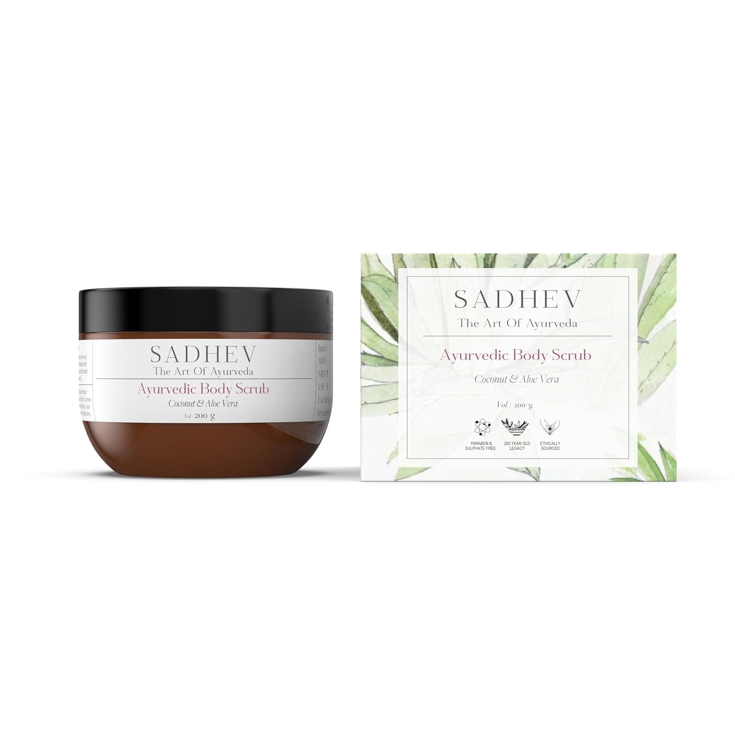 Natural Ayurvedic Coconut & Aloe Vera Body Scrub - Exfoliates Dead Skin Cells, Deep Cleans Pores, Brightens Skin Tone | Perfect for Dry Skin, Pre-Shave & Post-Tanning Care