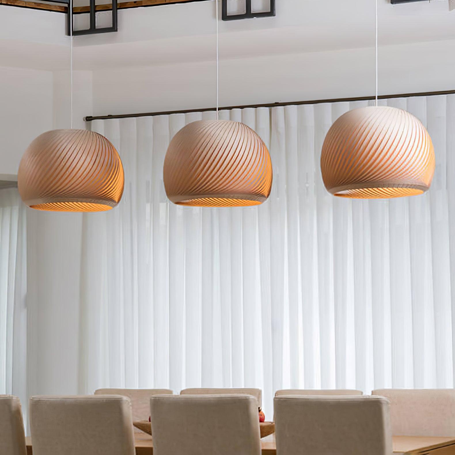 Aurora Whorl Wooden Pendant Light - Handcrafted Natural Wood Ceiling Lamp for Living Room, Bedroom, Dining Room & Kitchen Decor
