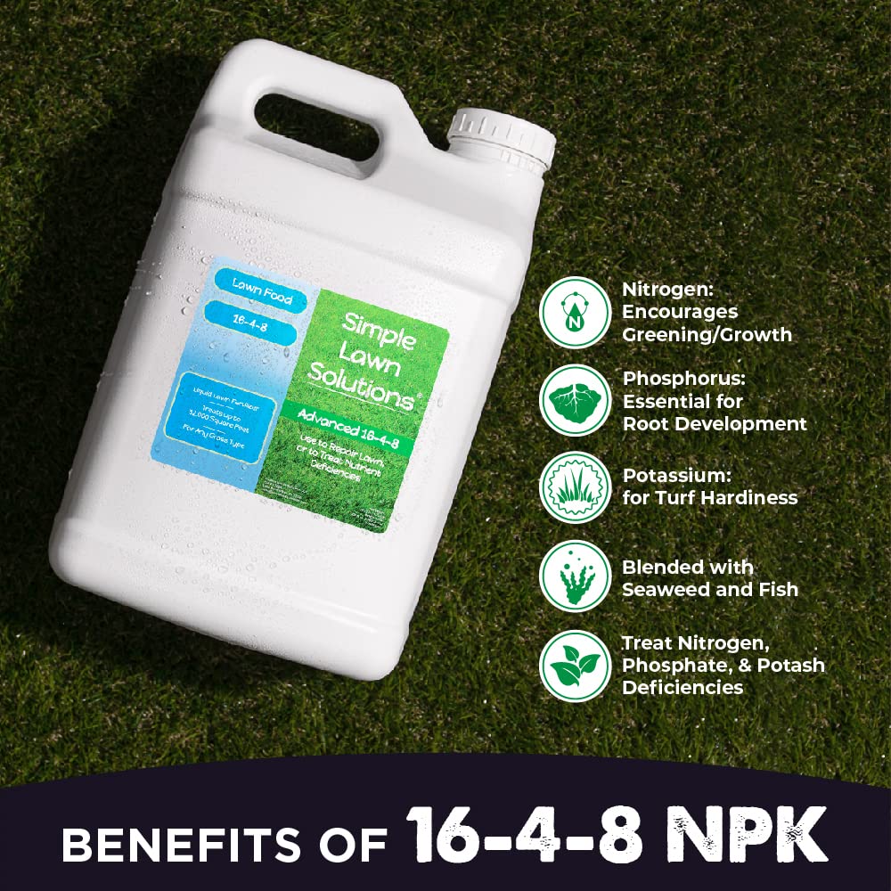 Premium 16-4-8 Lawn Fertilizer with Nitrogen & Iron (2.5 Gallons) + Root Hume Humic Acid (2.5 Gallons) - Complete Lawn Care Kit for Greener Grass & Healthier Roots | Perfect for Spring & Summer Lawn Maintenance by Simple Lawn Solutions