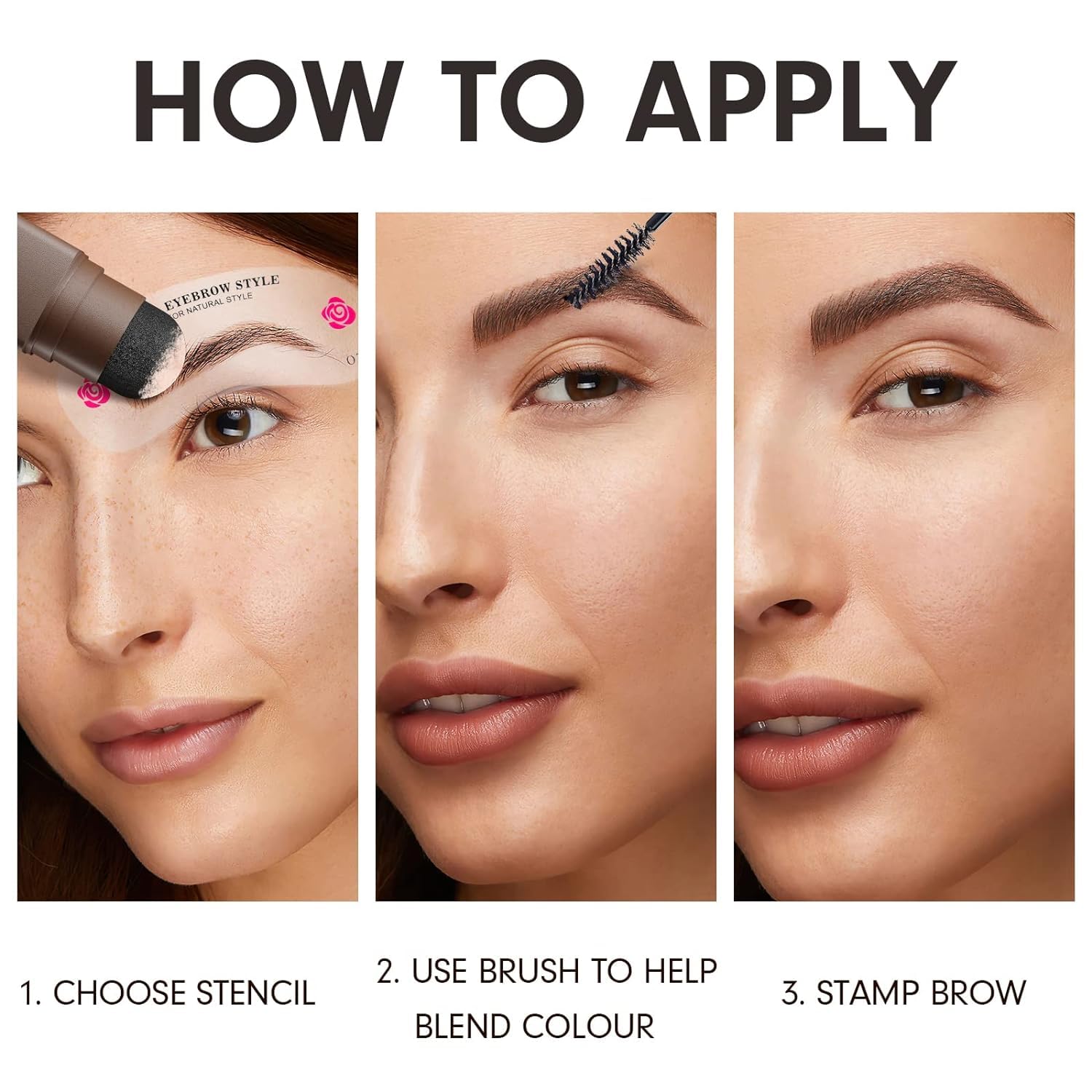 Eyebrow Stamp Stencil Kit - 1 Step Eyebrow Stamp for Perfect Natural Brows, Waterproof & Long-Lasting, Includes 3 Reusable Stencils & 2 Eyebrow Brushes (6-Piece Set) - Ideal for Quick Eyebrow Makeup at Home, Travel, or Daily Beauty Routine
