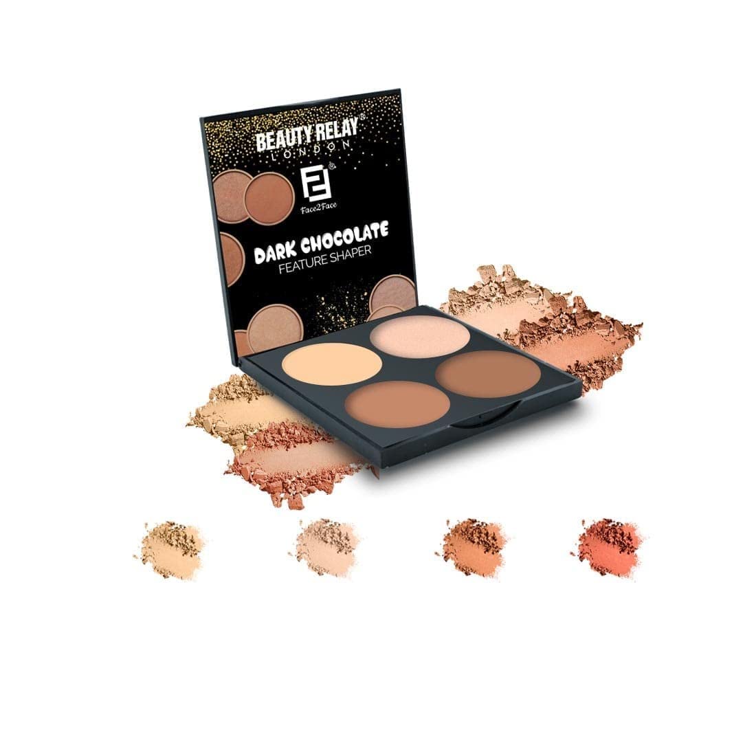 BEAUTYRELAY LONDON Face 2 Face Dark Chocolate Feature Shaper - Blendable Concealer, Bronzer & Blush for Slimming, Sculpting & Contouring - Matte Shaper with Radiant Glow (4 Shades) | Perfect for Everyday Makeup & Professional Contouring Looks
