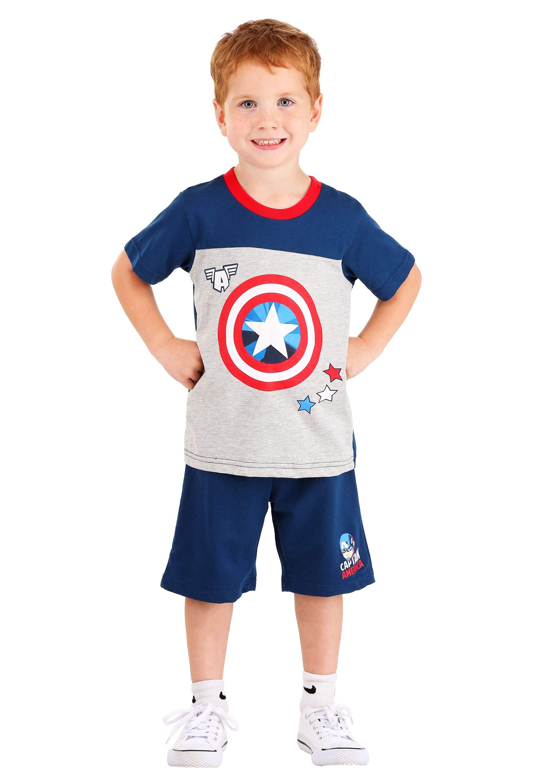 Captain America T-Shirt and Terry Shorts Set for Men - Superhero Cotton Comfort Outfit for Casual Wear, Lounge & Cosplay