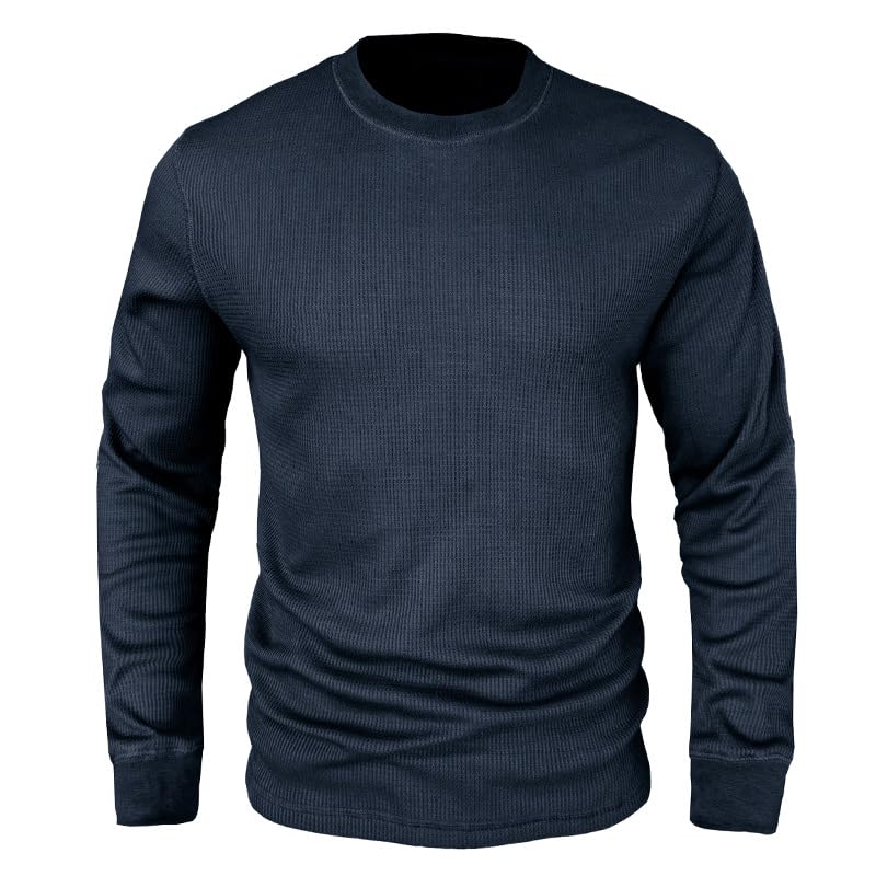 Men's Waffle Long Sleeve Crewneck Pullover Shirt - Casual Workout Base Layer Tee for Gym, Hiking & Everyday Wear