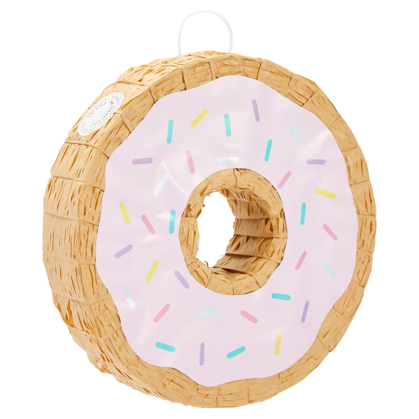 BLUE PANDA Pink Donut Pinata for Birthday Parties - Baby Shower Decorations - Small 13 x 3 Inch Donut Shaped Pinata for Kids - Perfect for Birthday Celebrations, Gender Reveals & Themed Events