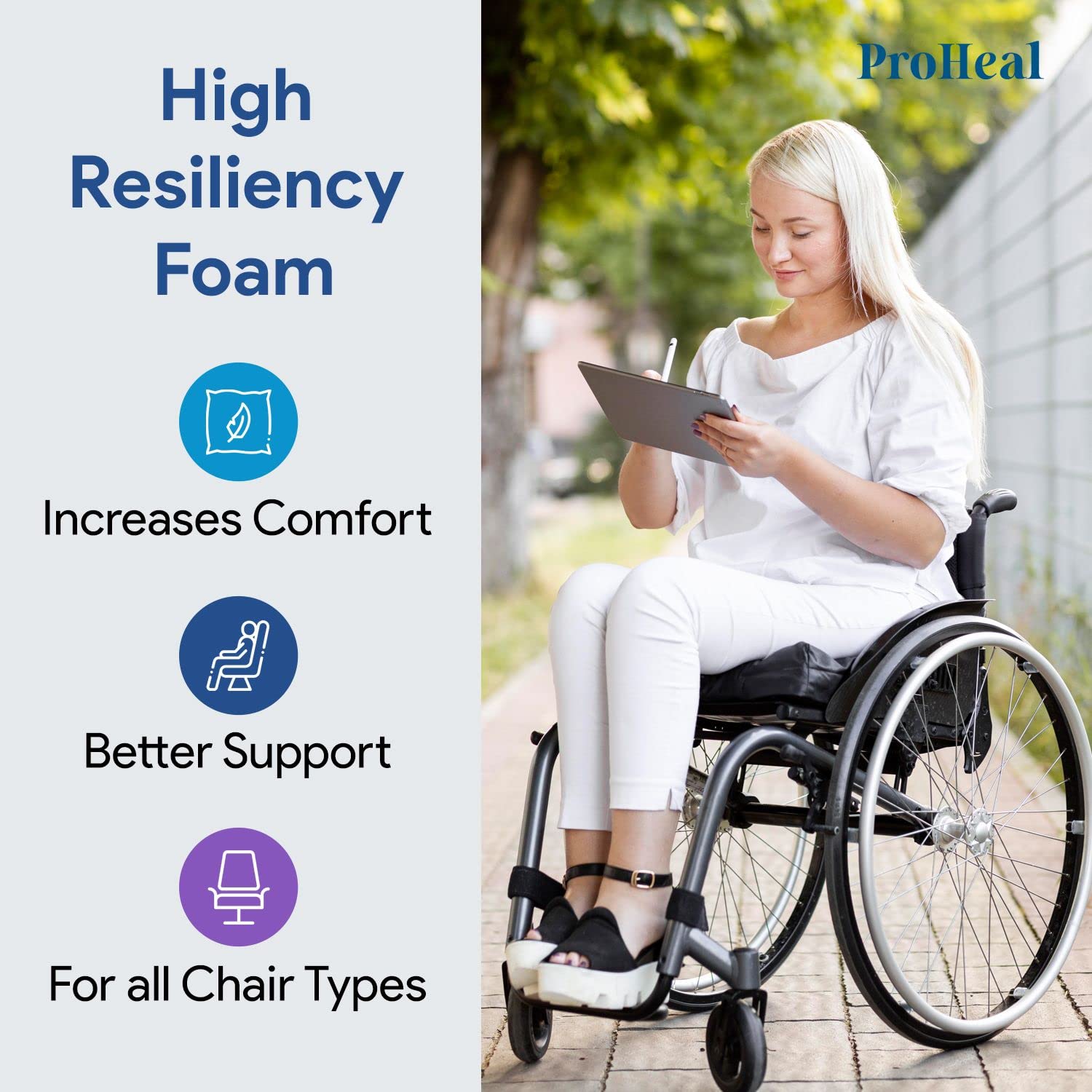 Premium Gel Wedge Wheelchair Seat Cushion for Pressure Relief - High Density Foam with Stretch Nylon Cover - Deep Immersion Gel Technology for Back, Tailbone & Coccyx Support - Non-Slip Design (26