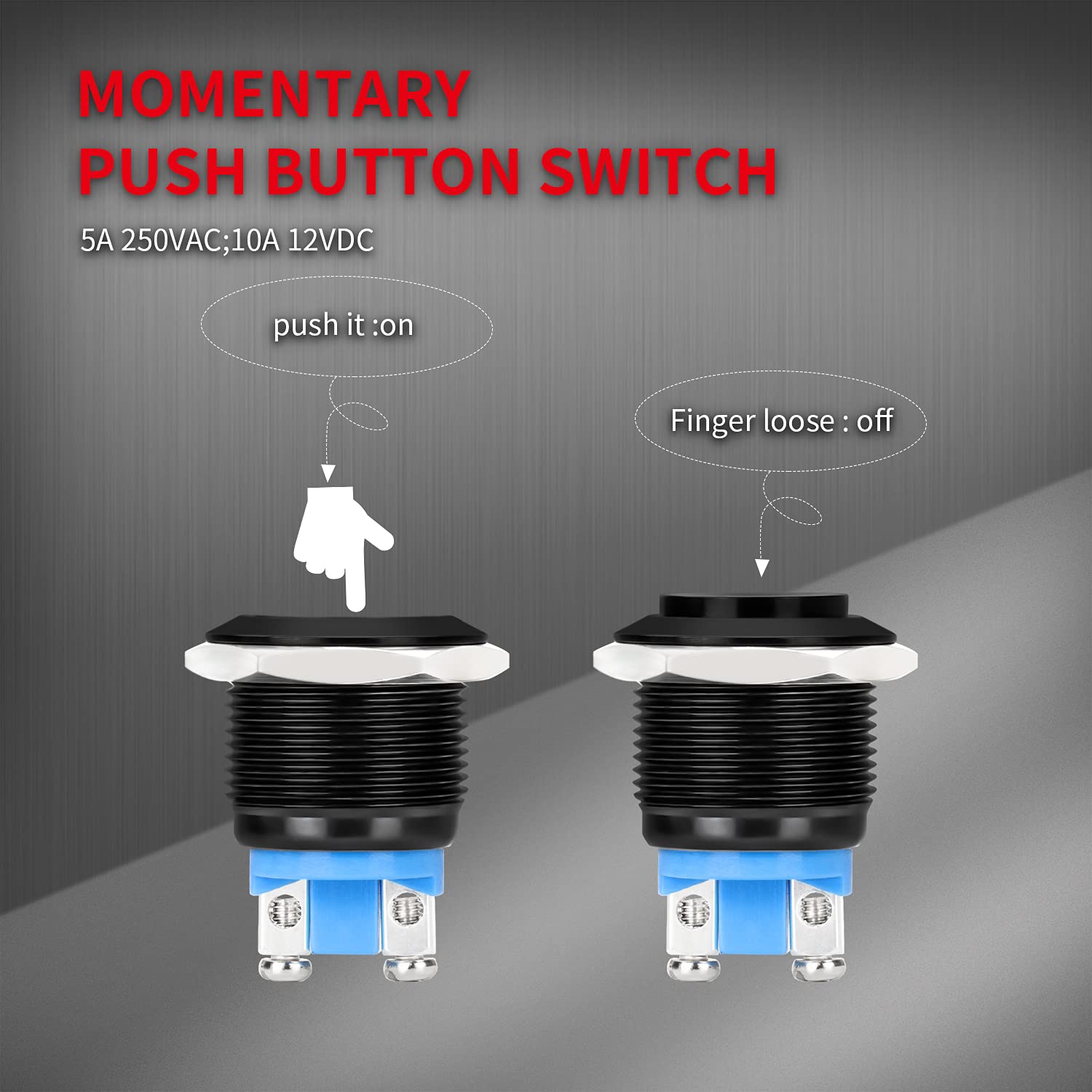 DaierTek 12V Momentary Horn Push Button Switch - Black Metal Waterproof 19mm Round Starter Power Switch for RV, Truck, Boat, Marine (2 Pack) - Perfect for Automotive, Marine & Industrial Applications