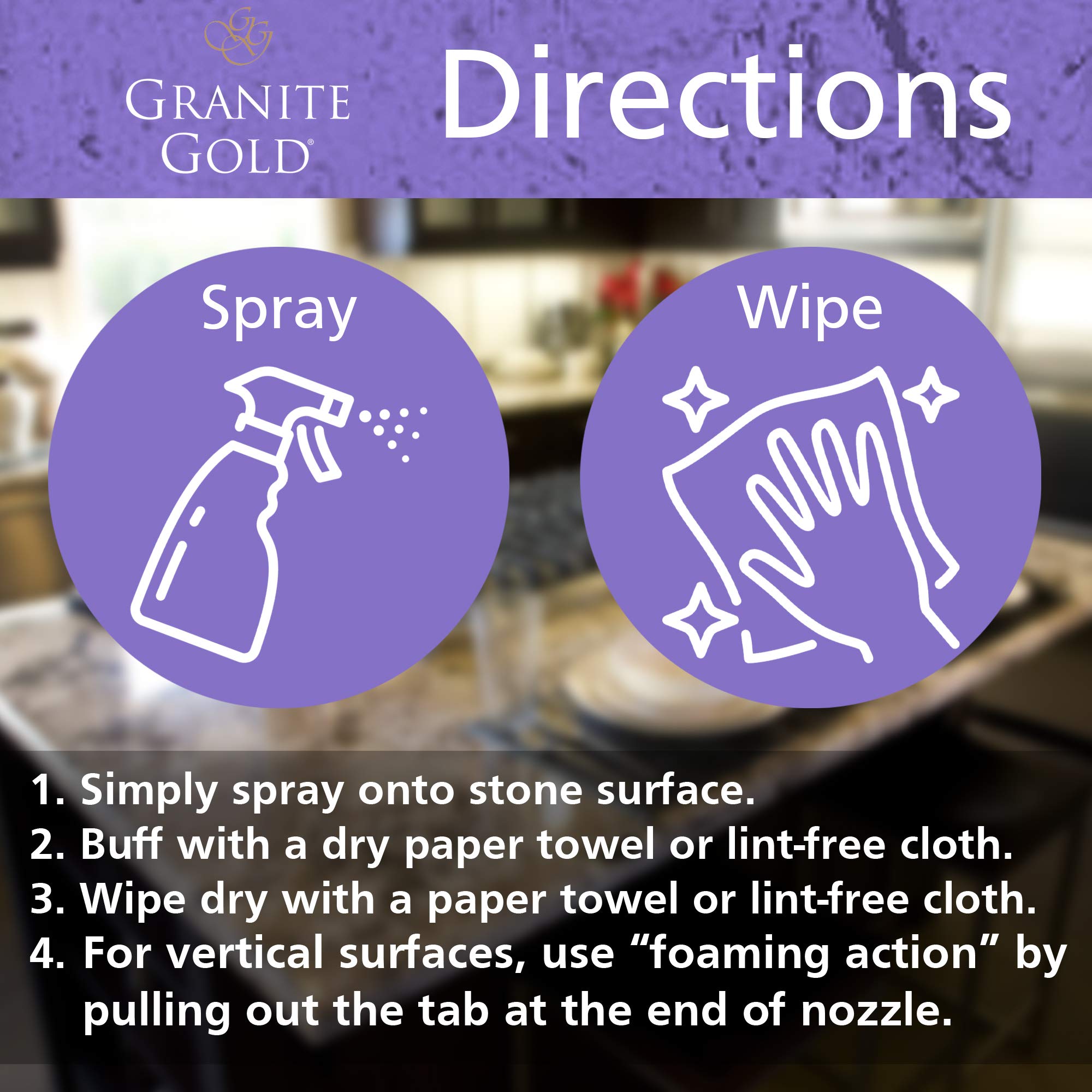 Granite Gold Clean and Shine Spray - Streak-Free Deep Cleaning & Polishing for Granite, Marble, Quartz Countertops - 24 Fl Oz (Pack of 1) - Perfect for Kitchen, Bathroom & Stone Surfaces