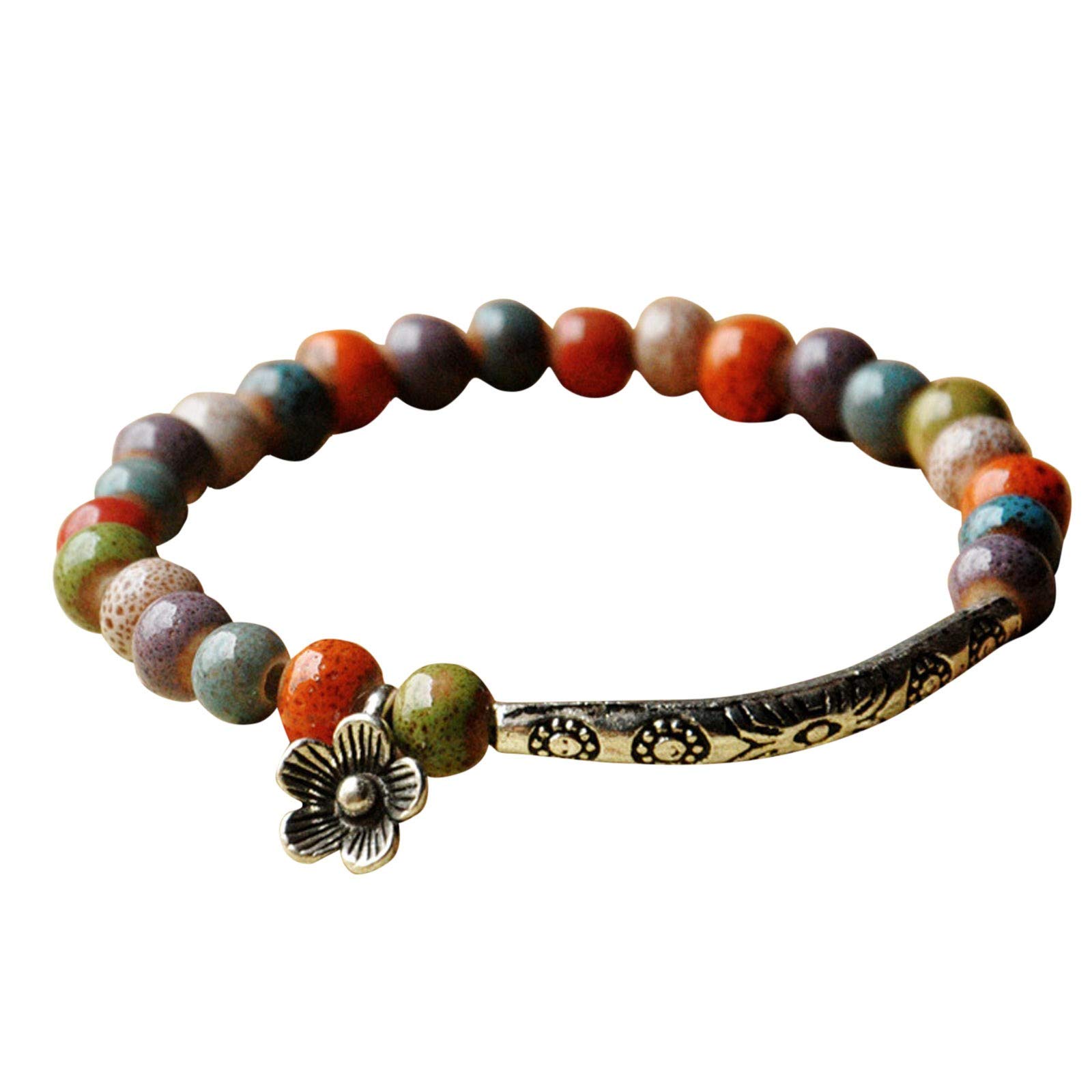 Stylish Ceramic Beaded Bracelet for Women - Floral Colorful Beaded Bracelet with Metal Stitching, Boho Chic Jewelry Gift for Her | Perfect for Casual Wear, Parties & Everyday Fashion Accessories