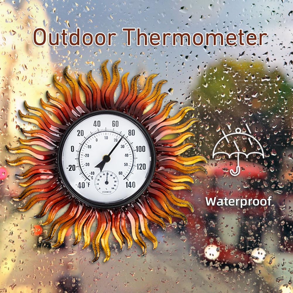 Large 13.5 Inch Outdoor Thermometer with Humidity - Waterproof, Easy to Read Wall Mounted Thermometer for Patio, Garden, Deck - Perfect for Weather Monitoring & Outdoor Decor (Sun-Resistant)