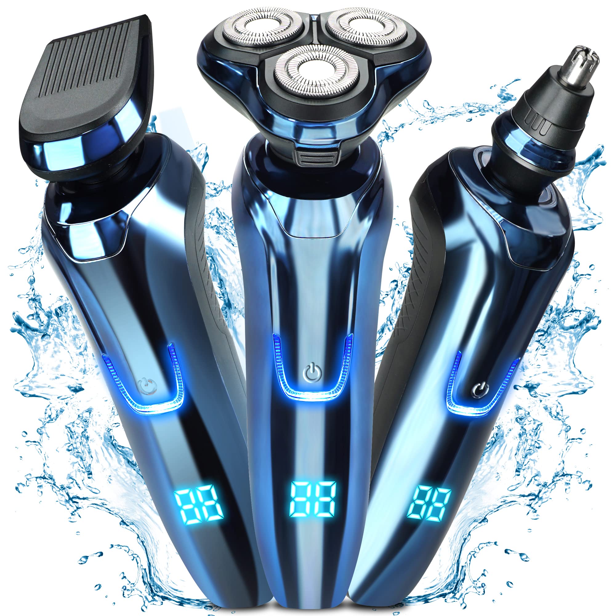 Premium 3-in-1 Electric Razor for Men - Wet & Dry Waterproof Shaver with Precision Blades | Smooth Shaving for Face, Head & Body | Ideal for Travel & Daily Grooming (Blue)