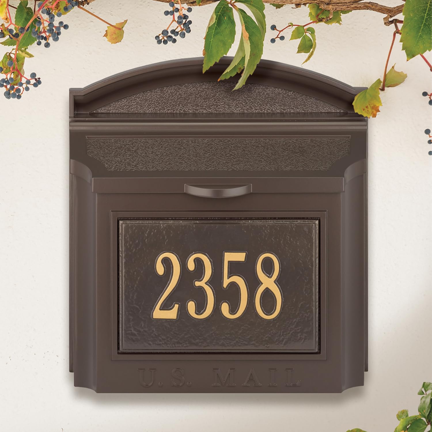 Whitehall Wall-Mounted Mailbox - Large Locking Aluminum Outdoor Mailbox in Bronze/Gold (4 Colors) | Secure Mail Storage for Homes, Apartments & Offices
