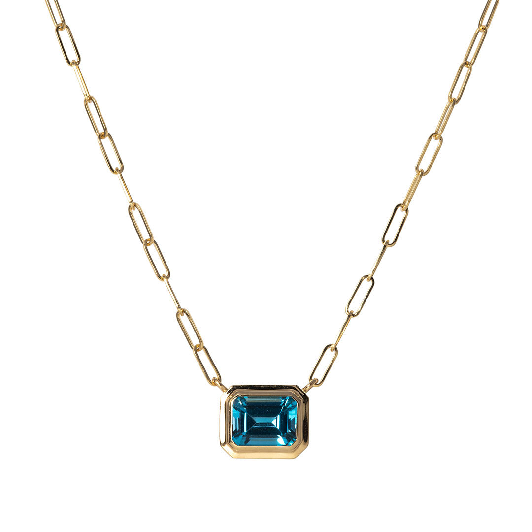 Goshwara Emerald Cut Blue Topaz 18K Gold Pendant Necklace for Women - Elegant Jewelry Gift for Birthday, Anniversary & Special Occasions