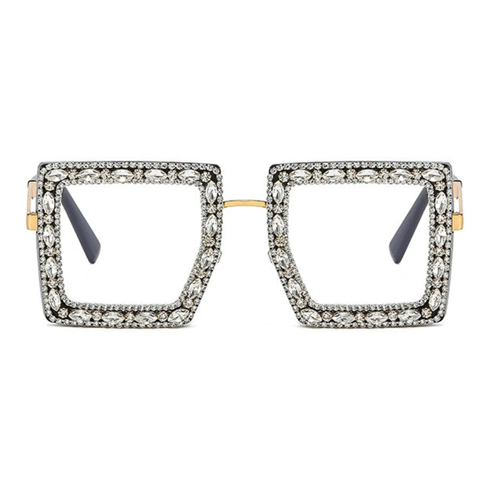 Willochra Women's Crystal Party Sunglasses - Square Fashion Rhinestone Frame with Clear Lens, Colorful Shades for Women - Perfect for Beach, Pool, and Summer Outdoor Events